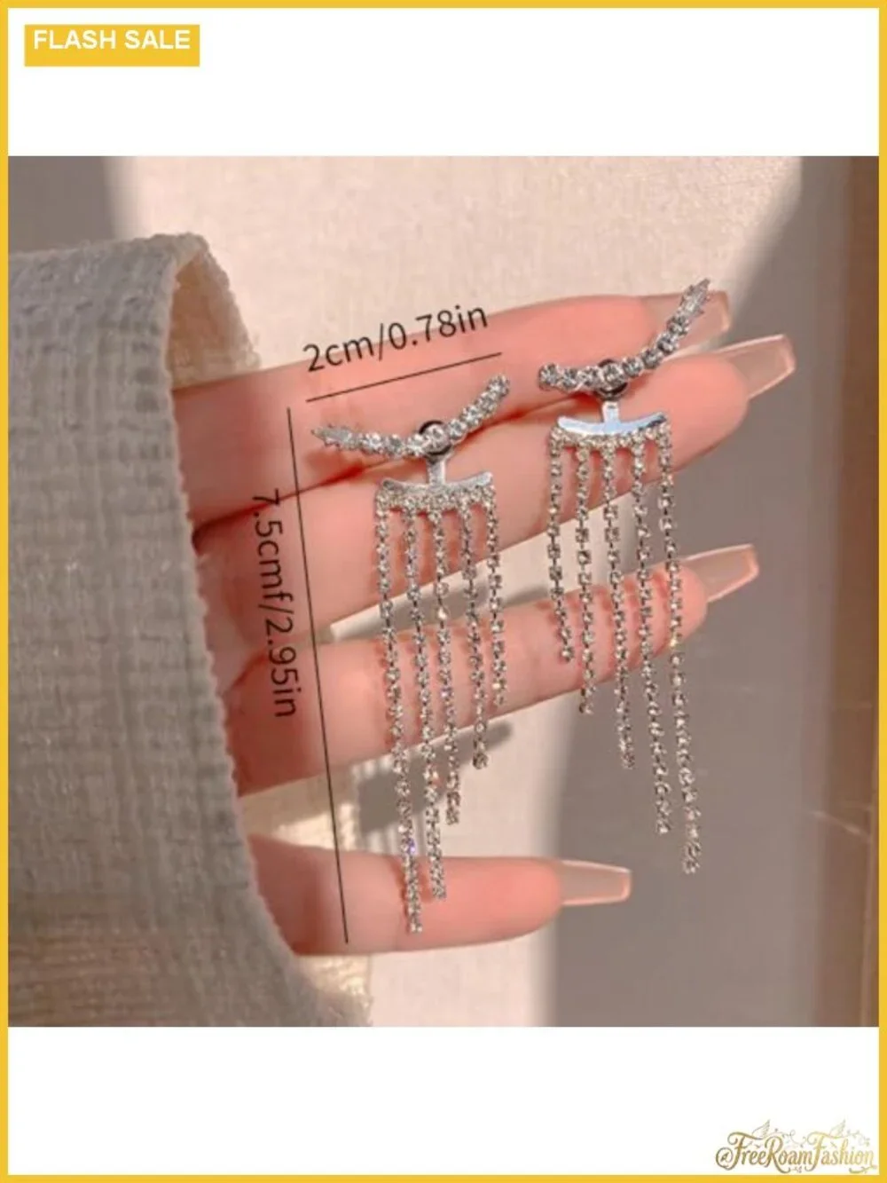 Silver Tassel Earrings Long Sparkly Rhinestone Dangle Drop for Women Wedding